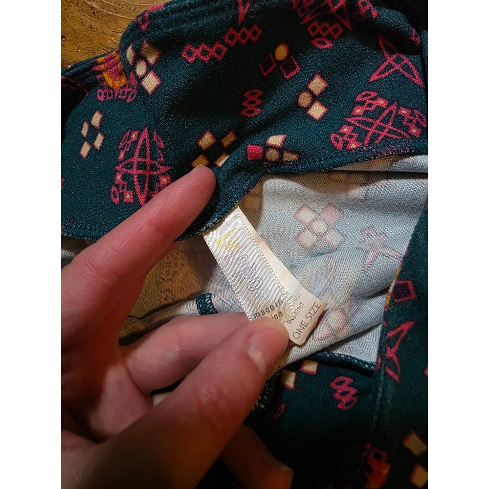 LuLaRoe Leggings One Size‎ OS Teal Pink Geometric Starburst Buttery Soft Stretch - Picture 2 of 3